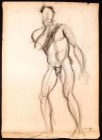 Olvashatatlan jelzéssel: 3 db tanulmányrajz, Szén, papír, felcsavarva, 56×40 cm