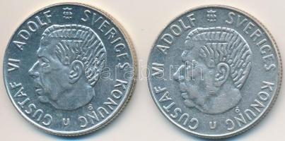 Svédország 1966-1967U 1Kr Ag "VI. Gusztáv" (2x) T:2 Sweden 1966-1967U 1 Krona Ag "Gustaf VI" (2x) C:XF