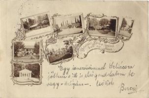 1899 Szliácsfürdő, Zenész pavilon, Pest szálló, Bellevue, Üvegház, Kápolna; A. Baker fényképész / music pavilion, hotel, greenhouse, chapel, Art Nouveau