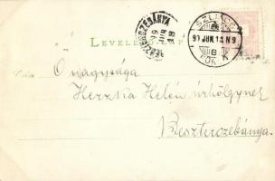 1899 Szliácsfürdő, Zenész pavilon, Pest szálló, Bellevue, Üvegház, Kápolna; A. Baker fényképész / mu...