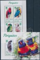 Parrots mini sheet + block, Papagájok kisív + blokk