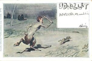 1899 Jagd / Krampus, XXV/5. Wiener Künstler-Postkarte Philipp & Kramer, Wien s: A. P.