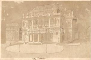 Budapest, Opera és Népszínház, hold to light litho - 2 db régi képeslap / 2 old postcards