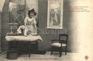 Les Noirceurs d'une Blanchisseuse / The dark side of being a Washerwoman - 4 db régi humoros gyerek képeslap, sorozat / 4 old humorous children postcard, series