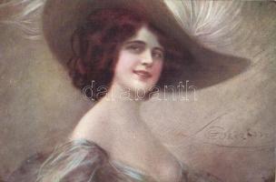 Italian art postcard, lady with hat, 2688-3. s: Guerzoni