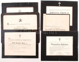 cca 1880-1900 Különböző vármegyei tisztviselők halotti értesítője. Felvidék, Erdély... 6 db