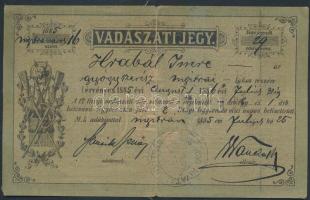 1885 Vadászati jegy Nyitrán kiállítva, 10x17cm/ Hunter card