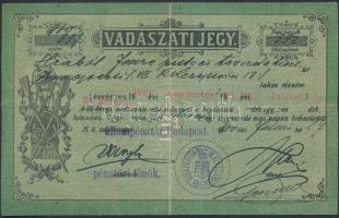 1900 Vadászati jegy Budapesten kiállítva, 10x17cm/ Hunter card