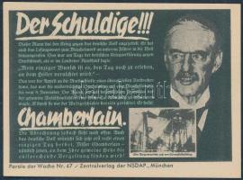 cca 1943 A Nemzetiszocialista Német Munkáspárt  Chamberlain ellenes kiadványa, papír, 7x10cm,  "Der Schuldige!!! Chamberlain" Parole der Woche nr. 47/ Zentralverlag der NSDAP., München./ Anti-Chamberlain publication of NSDAP., München