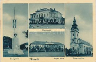 Tótkomlós, országzászló, Komló szálló, Polgári iskola, Evangélikus templom