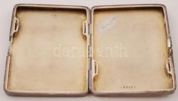 Ezüst(Ag) cigarettatárca, zománcozott díszítéssel, berakással, kis hibával, jelzett, 9x6,5x1 cm, br:...