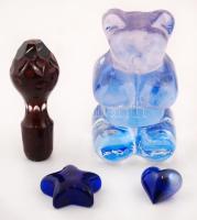 Vegyes üvegtétel: 1 db, macit formázó színezett üveg levélnehezék, hibátlan, m: 10,5 cm + 6 db külön...