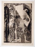 Swierkiewicz Róbert (1942-): Pierrot 1967. Rézkarc, papír, jelzett, 22×15 cm