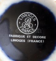 Limoges-i aranyszínű mintával díszített sötétkék váza, 2 db, matricás, hibátlan, jelzett, m: 12 és 1...