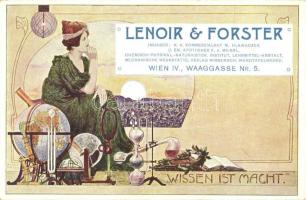 "Wissen is macht", Lenoir & Forster chemical and physical store, advertisement s: August Patek