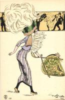 French fashion art postcard, lady, dog s: Balbo del Vella (EK)