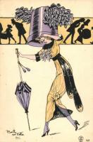 French fashion art postcard, lady, dog s: Balbo del Vella (EK)