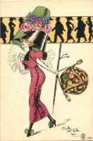 French fashion art postcard, lady, dog s: Balbo del Vella