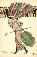 French fashion art postcard, lady, dog s: Balbo del Vella