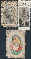 cca 1885-1920 Csipke szentképek, 3db, kis hibákkal / Embroided litho greeting cards with little faults, cca 11x6cm