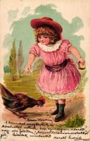 Girl, chicken, litho (EB)