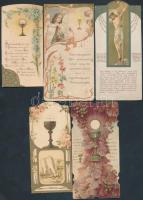cca 1908-20 Szecessziós litho szentképek, 5db,cca 11x5,5cm /Art Nouveau Litho greeting cards, 5pz, cca 11x5,5cm
