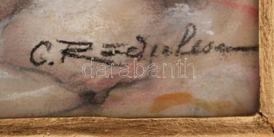 Olvashatatlan jelzéssel: Ábrándozó lány. Pasztell, papír (szakadással), üvegezett keretben, 50×70 cm