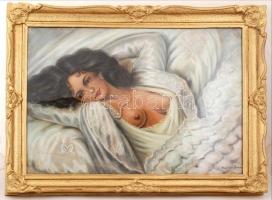 Olvashatatlan jelzéssel: Ábrándozó lány. Pasztell, papír (szakadással), üvegezett keretben, 50×70 cm