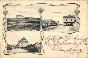 Göpfritz an der Wild, Bandfabrik L. Hoffmann, Bahn und Postamt / factory, rail and post office, floral, Art Nouveau