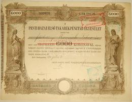 1923. "Pesti Hazai Első Takarékpénztár Egyesület" részvénye 100P-ről, szelvényekkel