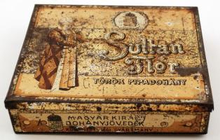Sultan Flor török pipadohány, fém doboz,kopottas állapotban,  11x14x3cm/ Flor Sultan Turkish tobacco, metal box, 11x14x3cm