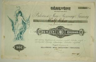 1919. "Belvárosi Mozi Részvény-Társaság" részvénye 1000K-ról