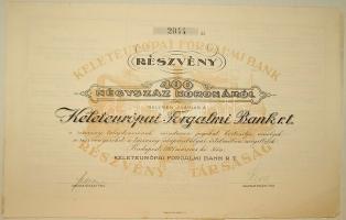 1921. "Keleteurópai Forgalmi Bank" részvénye 400K-ról, szelvényekkel
