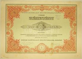 1934. "Stádium Sajtóvállalat Rt." részvénye 10P-ről, szelvényekkel