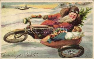 Christmas, Santa Claus in motorcycle, W.S.S.B. 2048. (EB)