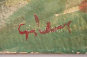 Olvashatatlan jelzéssel: Fák a dombtetőn. Olaj, farost, 34×53 cm