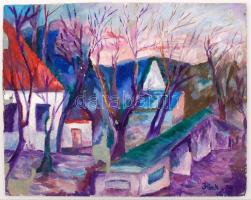 Pászk jelzéssel: Falusi házak. Olaj, farost, 36×45 cm