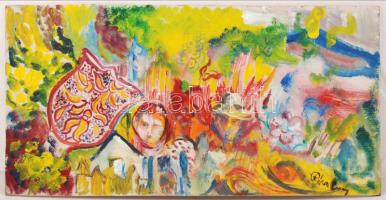 Róna jelzéssel: Álomképek. Olaj, farost, 30×57 cm