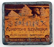 Sphinx Egyiptomi szivarka, kopottas fém doboz, 7x9x1,5cm/ Egyptian Sphinx cigarillos, dingy metal box, 7x9x1,5cm