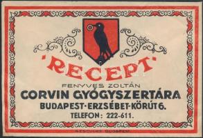 1944 Bp. Erzsébet körút, Fenyves Zoltán Corvin Gyógyszertárának receptborítékja