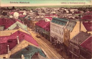 Miskolc, Széchenyi utca, Neumann M. Szántó M. és társa üzletei, villamos, Grünwald Ignác kiadása (EK)