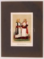 cca 1900 Attikai nők (Görögország), színes nyomat, paszpartuban, 14,5×9 cm