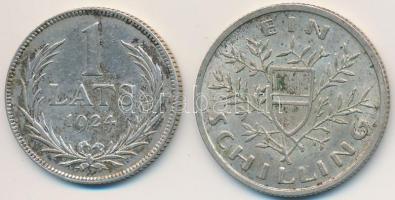 Ausztria 1925. 1Sch Ag + Lettország 1924. 1L Ag T:2 Austria 1925. 1 Schilling Ag + Latvia 1924. 1 Lats Ag C:XF
