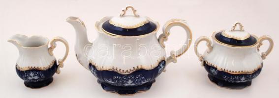 Zsolnay Pompadour mintás teás készlet, teljes, hajszálrepedéssel, kézzel festett, jelzett