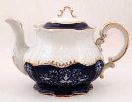 Zsolnay Pompadour mintás teás készlet, teljes, hajszálrepedéssel, kézzel festett, jelzett