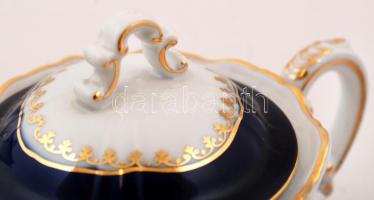 Zsolnay Pompadour mintás teás készlet, teljes, hajszálrepedéssel, kézzel festett, jelzett