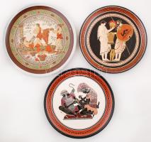 Görög dísztányér (3db), matricás, apró kopásnyomokkal, d: 24 cm