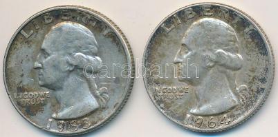 Amerikai Egyesült Államok 1963D-1964. 1/4$ Ag Washington Quarter (2x) T:2- USA 1963D-1964. 1/4 Dollar Ag Washington Quarter (2x) C:VF