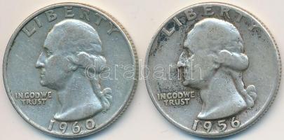 Amerikai Egyesült Államok 1956-1960D 1/4$ Ag Washington Quarter (2x) T:2-,3 USA 1956-1960D 1/4 Dollar Ag Washington Quarter (2x) C:VF,F