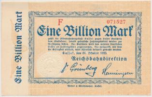 Németország / Weimari Köztársaság / Birodalmi Vasút / Kassel 1923. 1 billió Mark T:I Germany / Weimar Republic / Reichsbahndirektion / Cassel 1923. 1 Billion Mark C:UNC